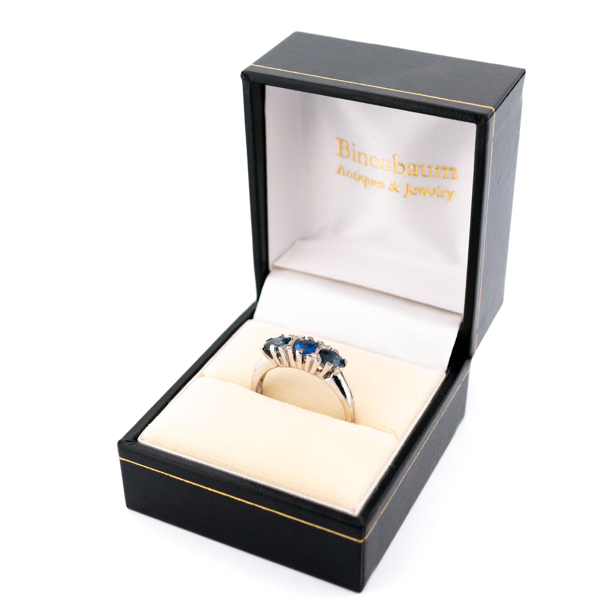 Modern 14 Carat White Gold Sapphire and Diamond Ring, 1.10 Carats