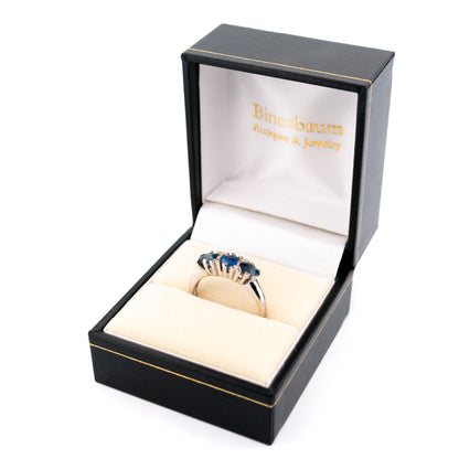 Modern 14 Carat White Gold Sapphire and Diamond Ring, 1.10 Carats