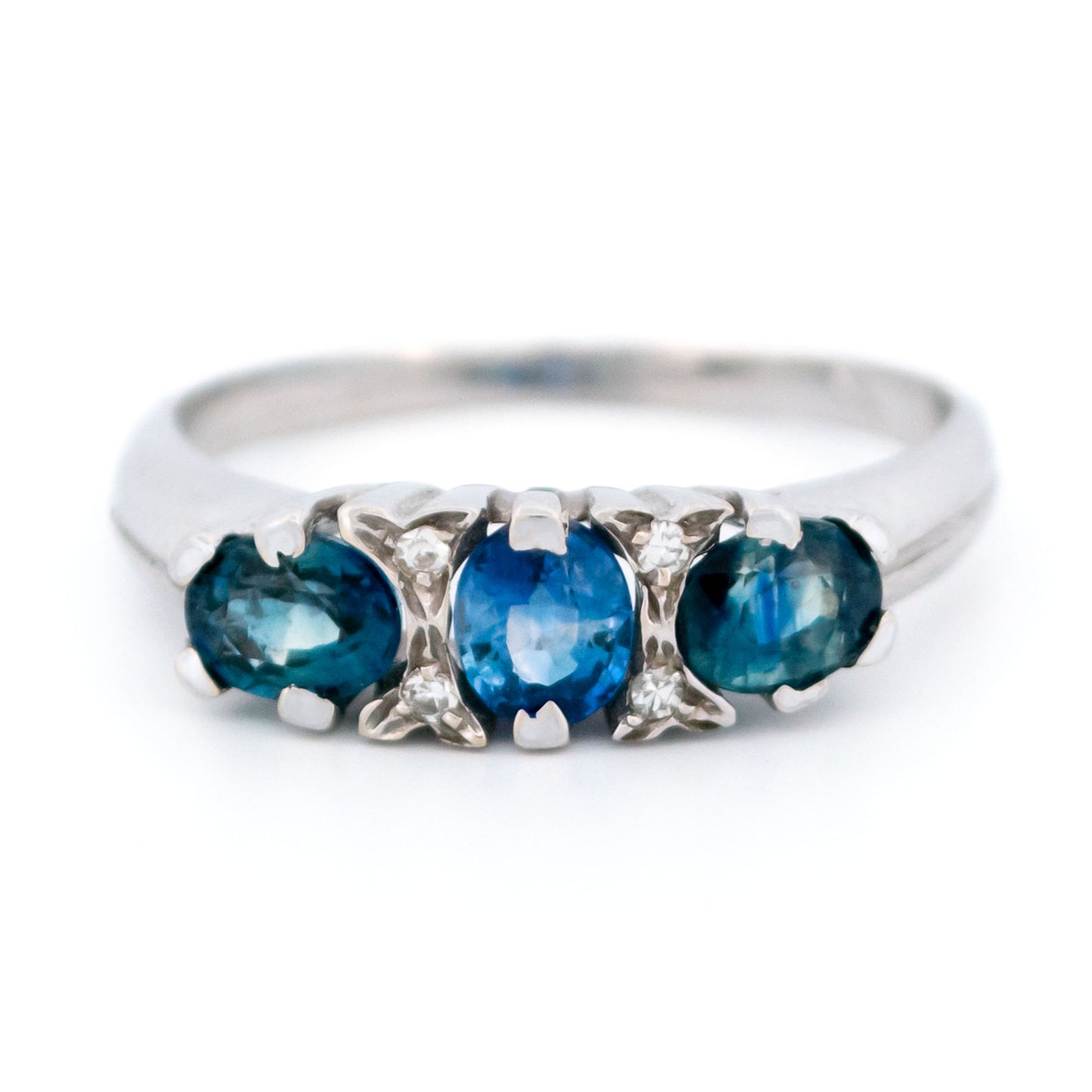 Modern 14 Carat White Gold Sapphire and Diamond Ring, 1.10 Carats