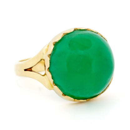 Vintage 14 Carat Yellow Gold Emerald Solitaire Ring, 12.00 Carats