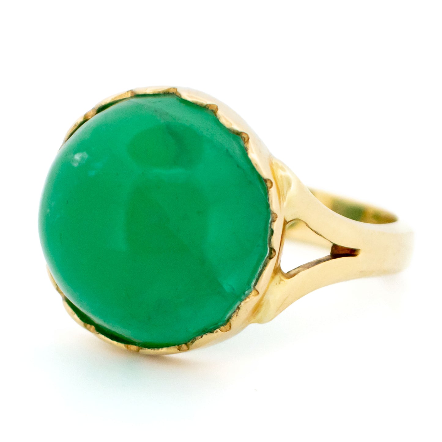 Vintage 14 Carat Yellow Gold Emerald Solitaire Ring, 12.00 Carats