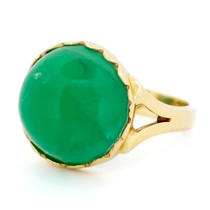 Vintage 14 Carat Yellow Gold Emerald Solitaire Ring, 12.00 Carats