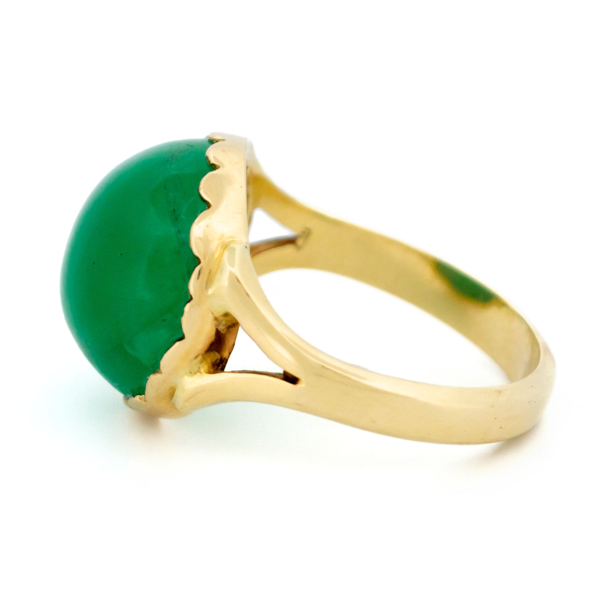 Vintage 14 Carat Yellow Gold Emerald Solitaire Ring, 12.00 Carats