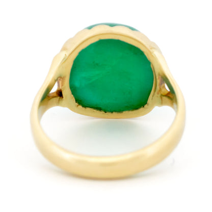 Vintage 14 Carat Yellow Gold Emerald Solitaire Ring, 12.00 Carats
