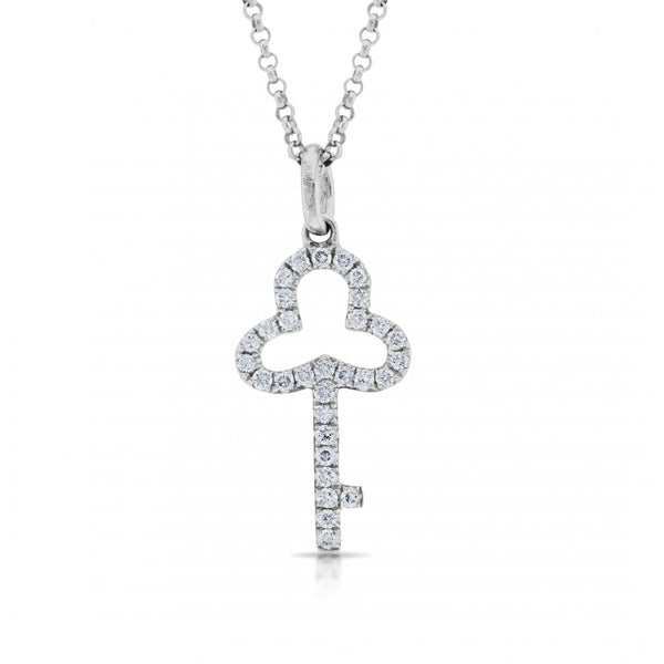 Diamond Set Key Pendant in 18ct White Gold with Chain