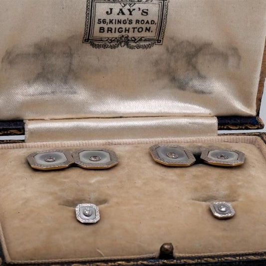 Art Deco Mother of Pearl and Diamond Cufflink and Stud Set