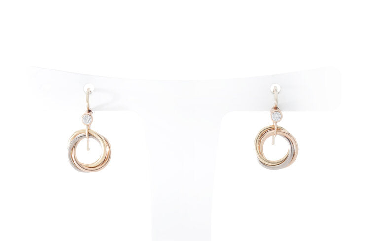 Cartier Trinity 18ct Gold Hoop Drop Earrings with Diamonds, 18ct yellow, white and rose gold, French fittings, Circa 1990's