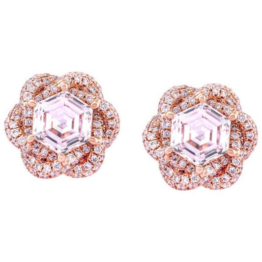 Hexagon Diamond Flower Stud Earrings, 2.01 carat total, 18ct Rose Gold
