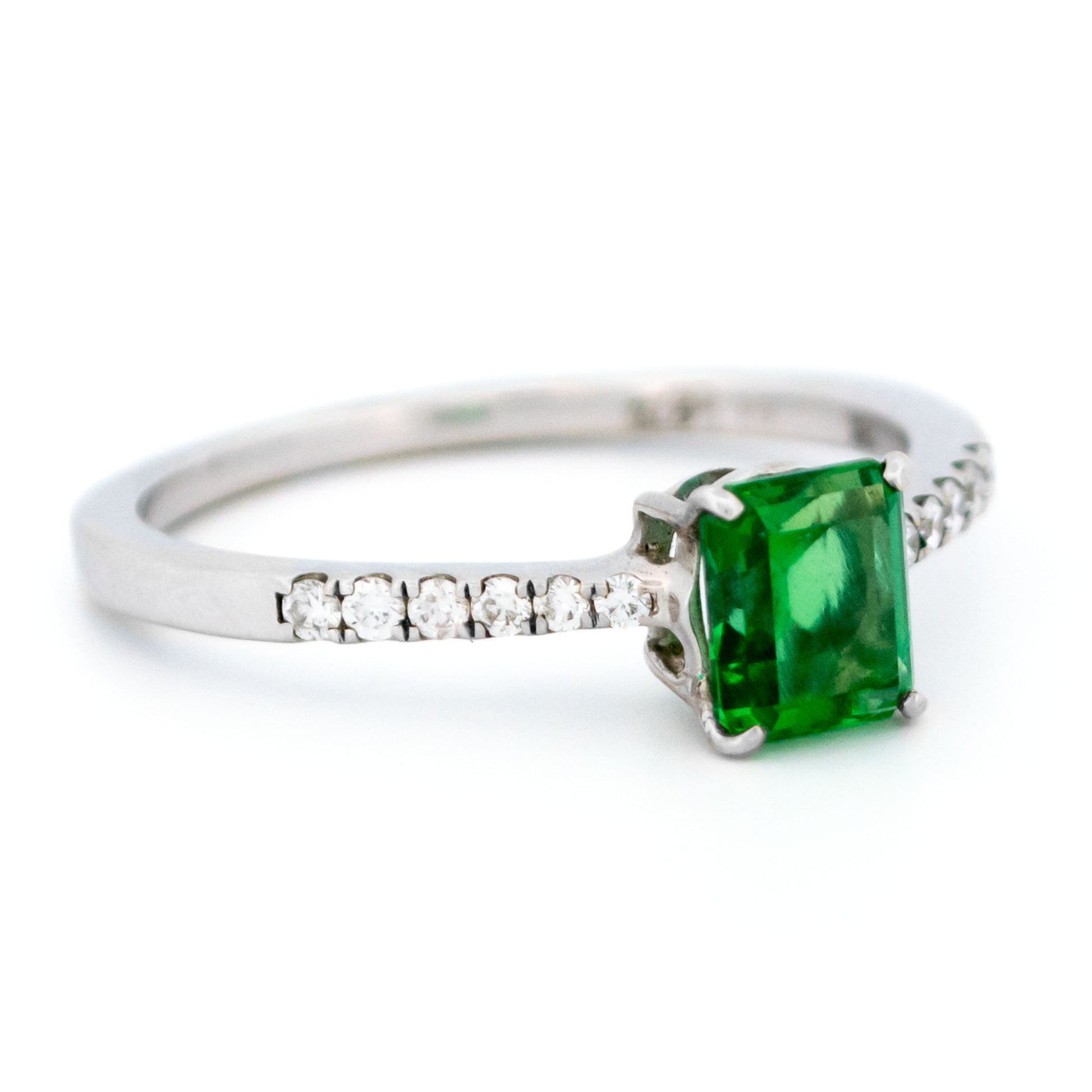 Modern 18 Carat White Gold Emerald and Diamond Ring, 1.30 Carats