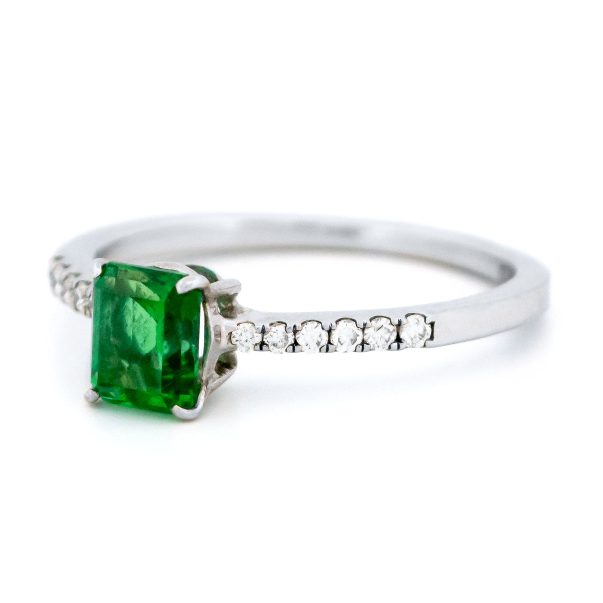 Modern 18 Carat White Gold Emerald and Diamond Ring, 1.30 Carats