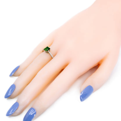 Modern 18 Carat White Gold Emerald and Diamond Ring, 1.30 Carats