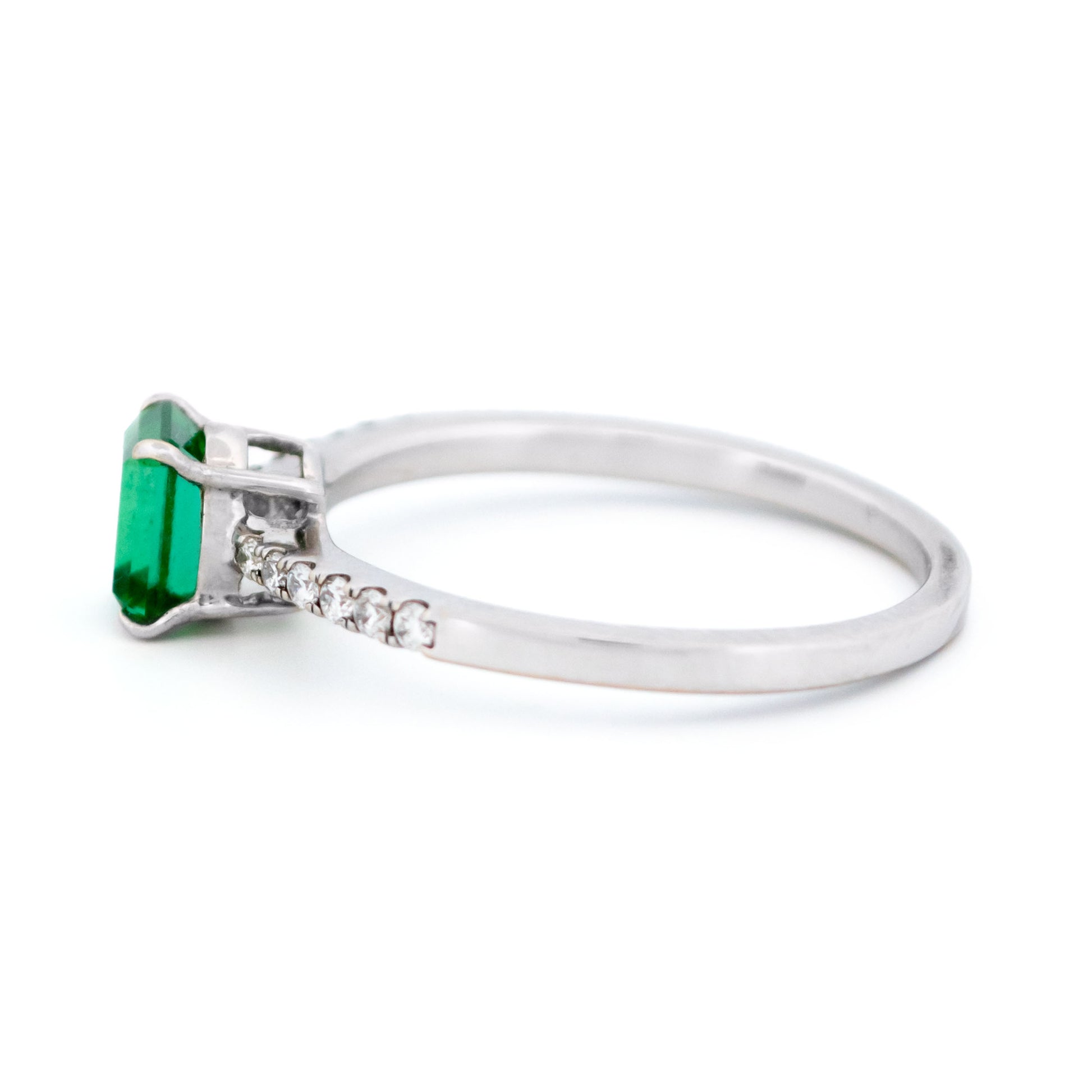 Modern 18 Carat White Gold Emerald and Diamond Ring, 1.30 Carats