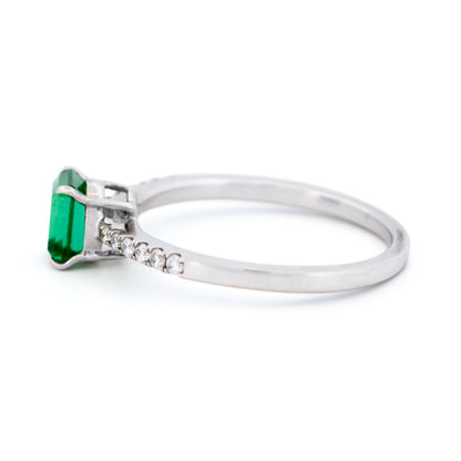 Modern 18 Carat White Gold Emerald and Diamond Ring, 1.30 Carats