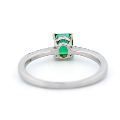 Modern 18 Carat White Gold Emerald and Diamond Ring, 1.30 Carats
