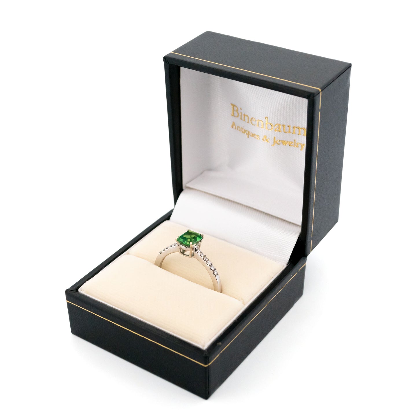 Modern 18 Carat White Gold Emerald and Diamond Ring, 1.30 Carats