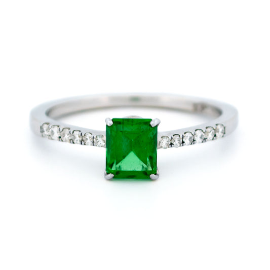 Modern 18 Carat White Gold Emerald and Diamond Ring, 1.30 Carats