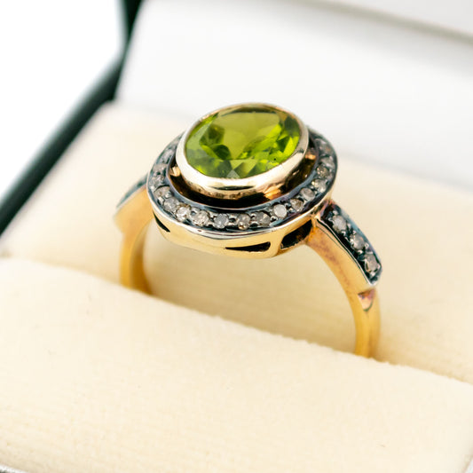 Diamond Peridot 14k Silver Cluster Ring 14610-8379
