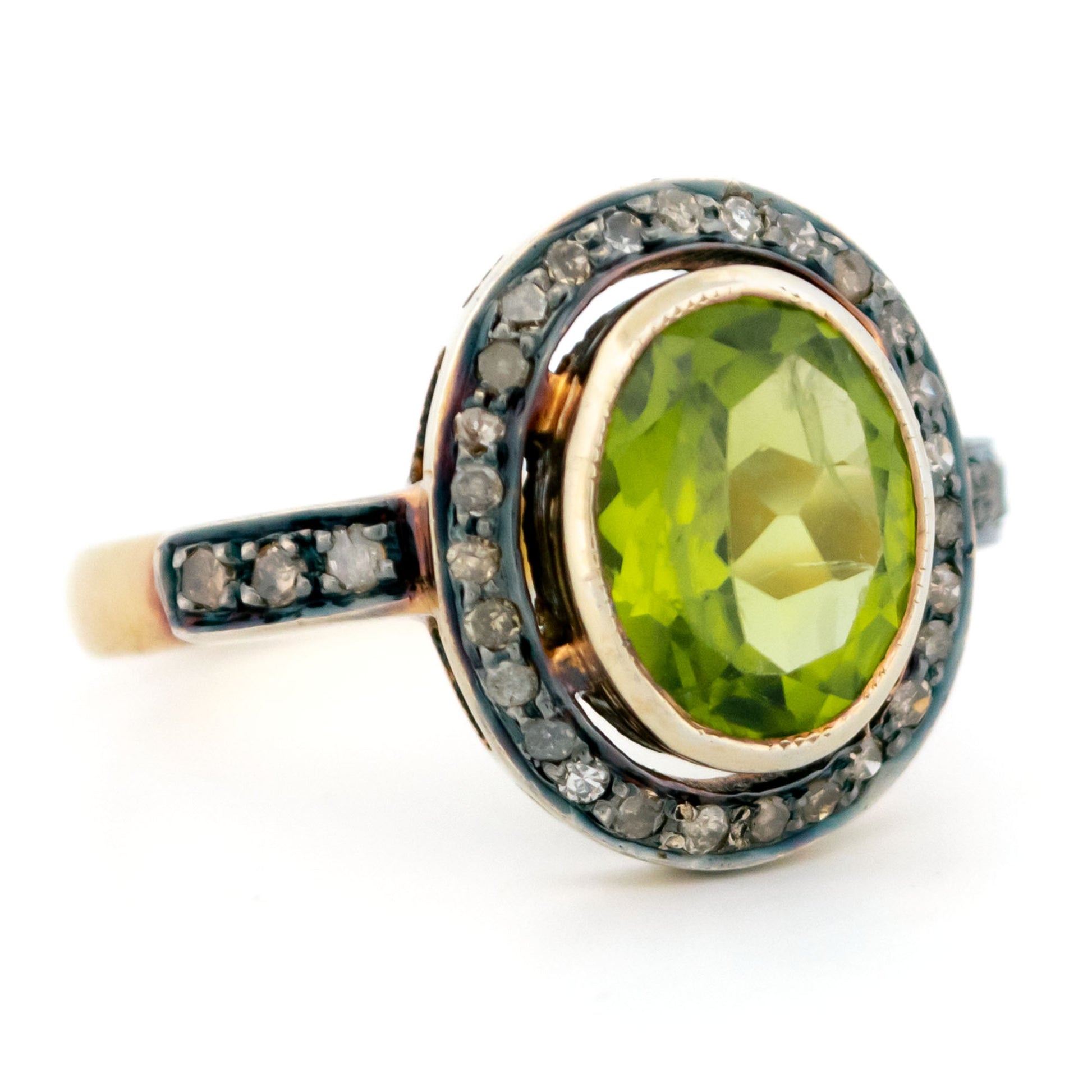Diamond Peridot 14k Silver Cluster Ring 14610-8379