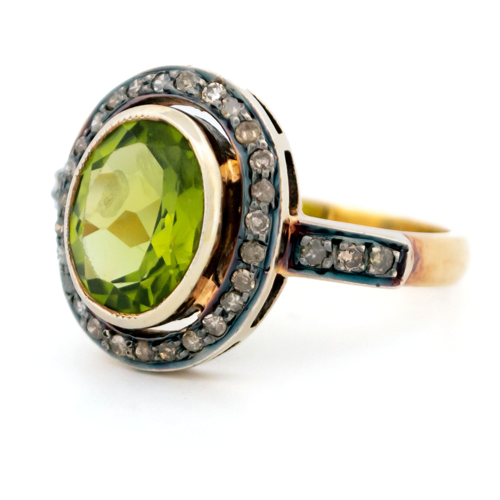 Diamond Peridot 14k Silver Cluster Ring 14610-8379