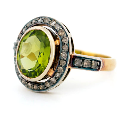 Diamond Peridot 14k Silver Cluster Ring 14610-8379