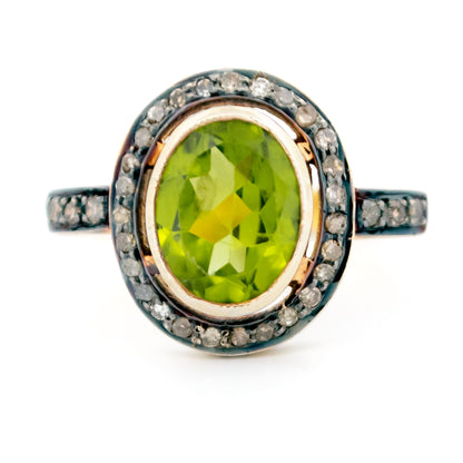 Diamond Peridot 14k Silver Cluster Ring 14610-8379