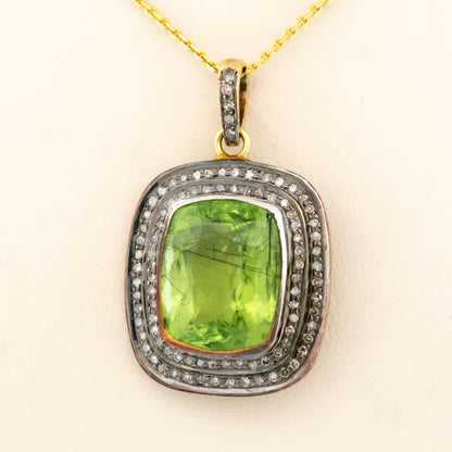 Diamond Peridot Silver-Gilt Cushion-Shaped Pendant 14611-8380
