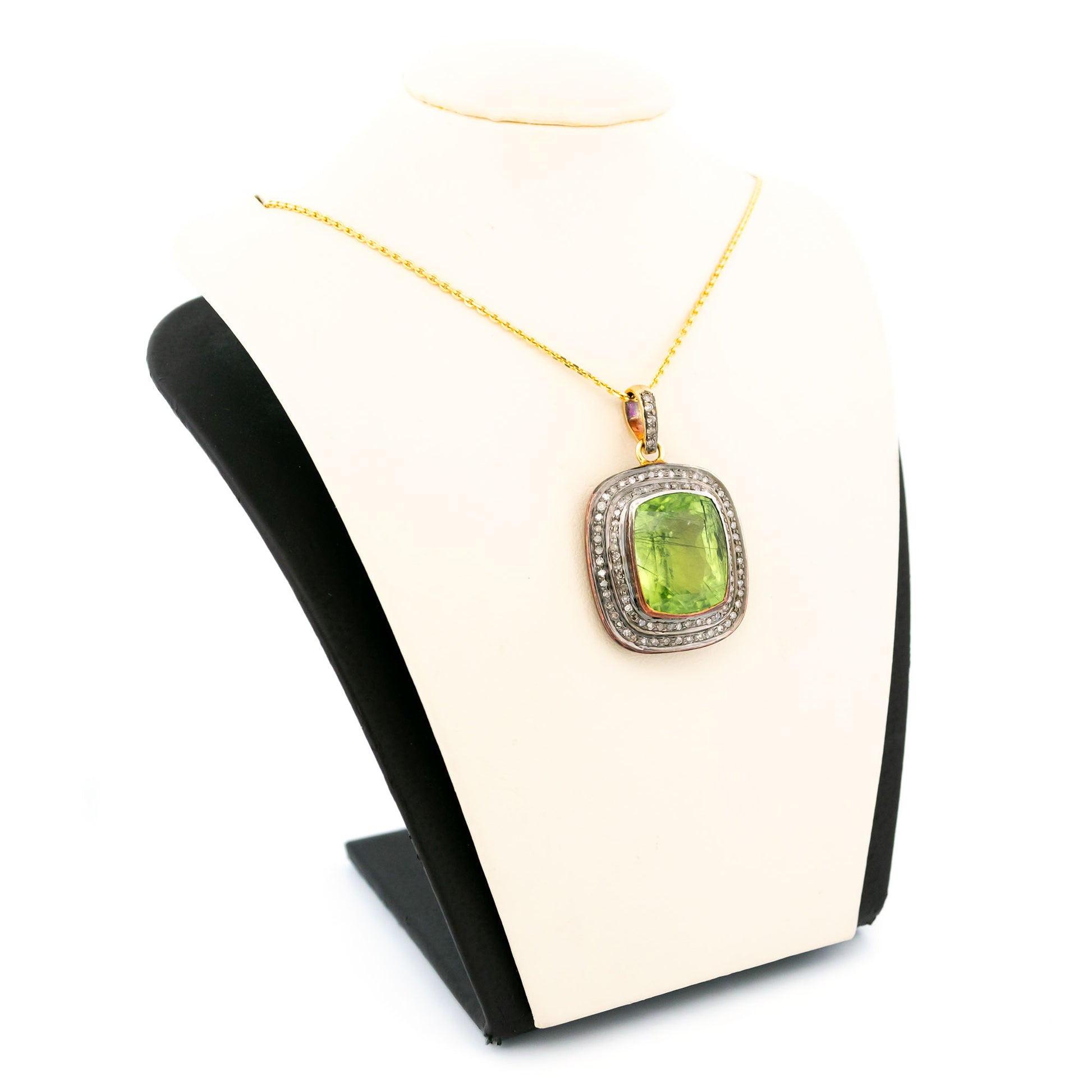 Diamond Peridot Silver-Gilt Cushion-Shaped Pendant 14611-8380
