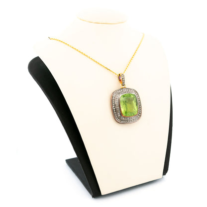 Diamond Peridot Silver-Gilt Cushion-Shaped Pendant 14611-8380