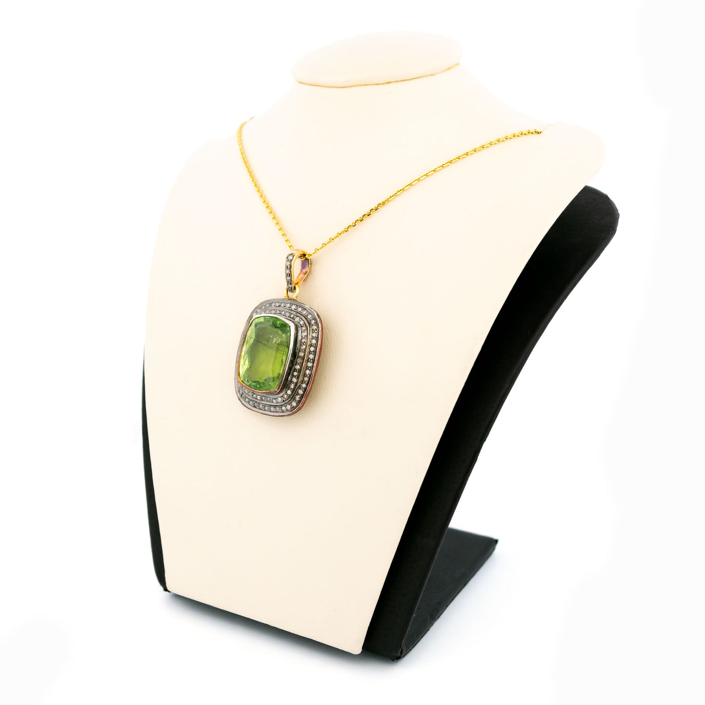 Diamond Peridot Silver-Gilt Cushion-Shaped Pendant 14611-8380