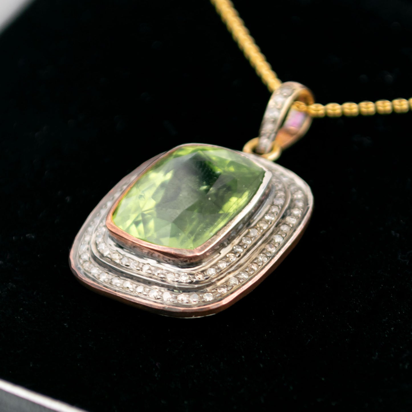 Diamond Peridot Silver-Gilt Cushion-Shaped Pendant 14611-8380