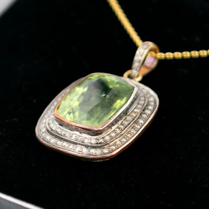 Diamond Peridot Silver-Gilt Cushion-Shaped Pendant 14611-8380