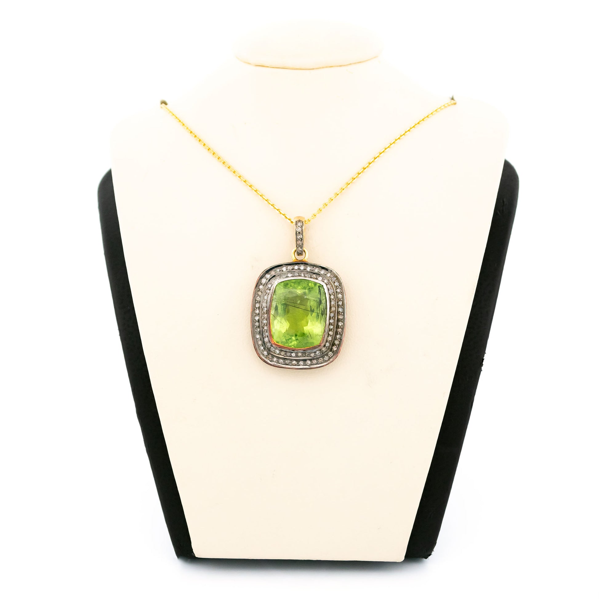 Diamond Peridot Silver-Gilt Cushion-Shaped Pendant 14611-8380