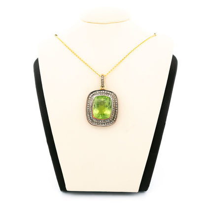 Diamond Peridot Silver-Gilt Cushion-Shaped Pendant 14611-8380