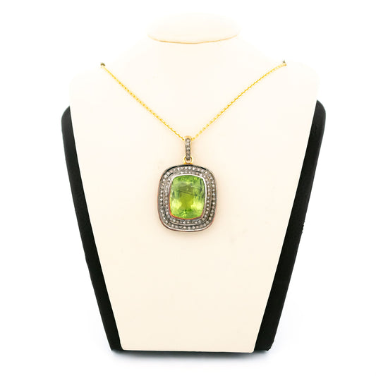 Diamond Peridot Silver-Gilt Cushion-Shaped Pendant 14611-8380