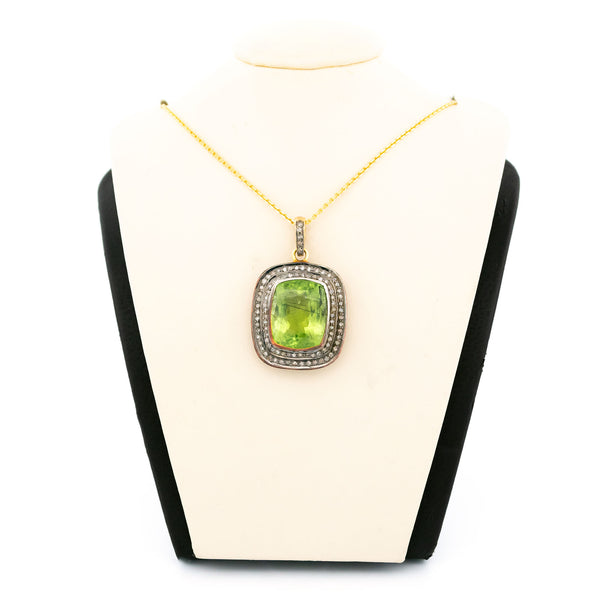 Diamond Peridot Silver-Gilt Cushion-Shaped Pendant 14611-8380