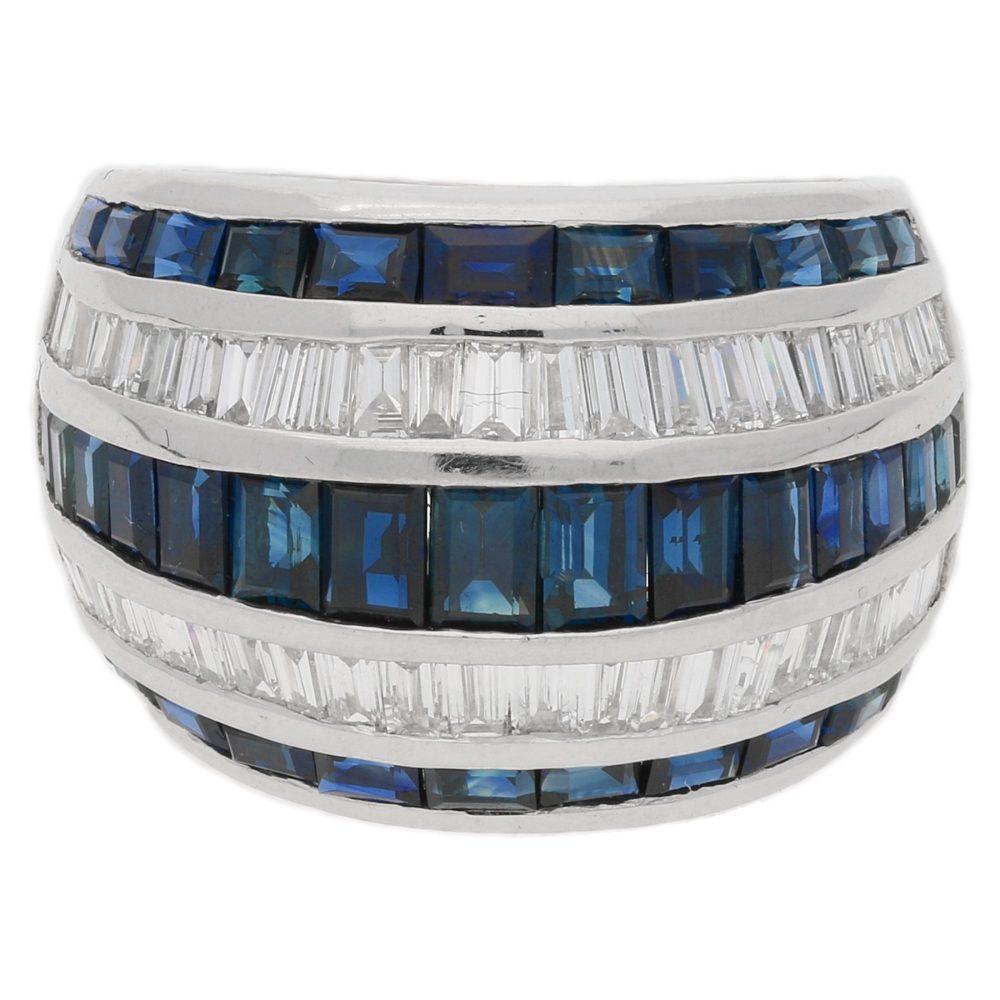 Sapphire and Diamond Five Row Dress Ring in Platinum