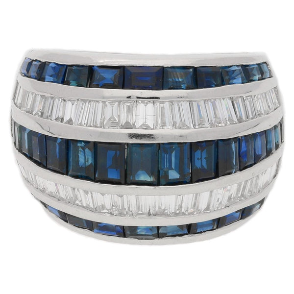 Sapphire and Diamond Five Row Dress Ring in Platinum