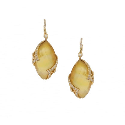 Lemon Quartz and Diamond Drop Earrings