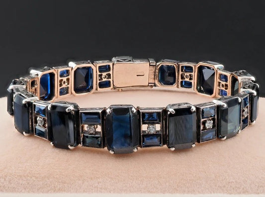 Antique Early Art Deco 50ct Natural Sapphire and Diamond Bracelet