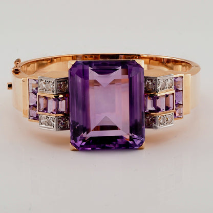 Art Deco 64ct Amethyst and Diamond Bangle Bracelet