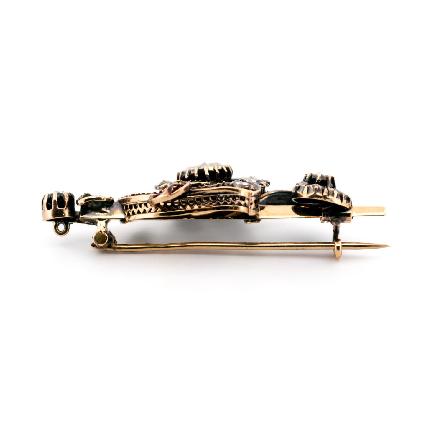 Victorian 14 Carat Yellow Gold and Silver Rose-Cut Diamond Brooch