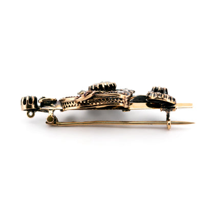 Victorian 14 Carat Yellow Gold and Silver Rose-Cut Diamond Brooch