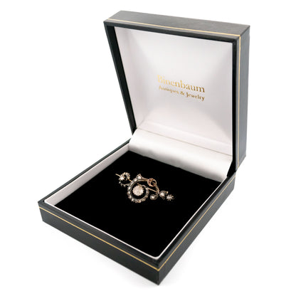Victorian 14 Carat Yellow Gold and Silver Rose-Cut Diamond Brooch