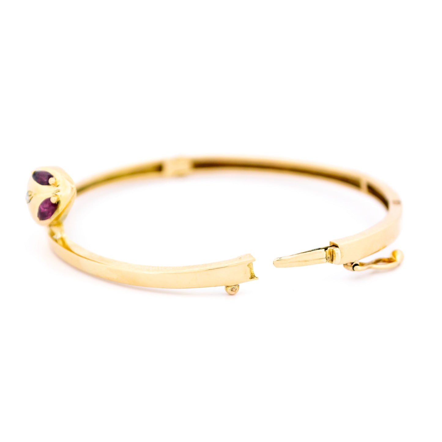 Antique 14 Carat Yellow Gold Ruby and Diamond Snake Bangle Bracelet