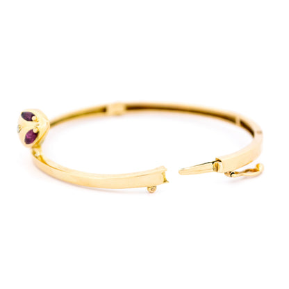 Antique 14 Carat Yellow Gold Ruby and Diamond Snake Bangle Bracelet