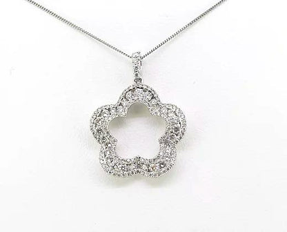 Diamond Flower Pendant with Chain, 1.30 carats, 18ct White Gold