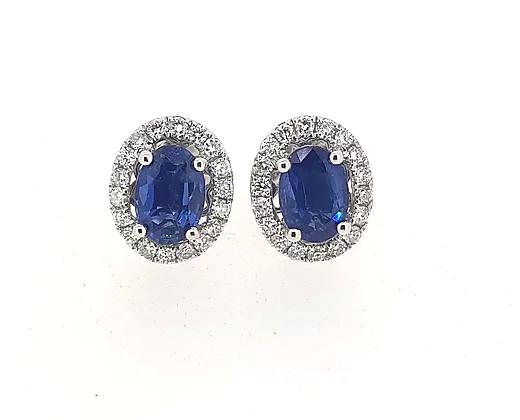 Sapphire and Diamond Cluster Stud Earrings, 2.40 carats