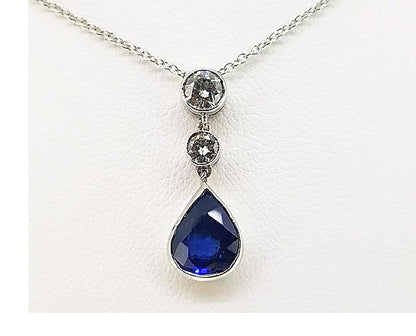 Pear Cut Sapphire and Diamond Pendant, 1.85 carats, 18ct White Gold