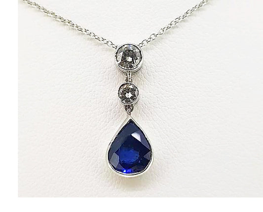 Pear Cut Sapphire and Diamond Pendant, 1.85 carats, 18ct White Gold