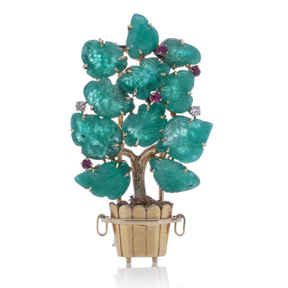 Vintage 1940s Lacloche Carved Emerald Brooch by Jean Thierry Bondt